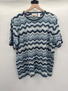 Alfred Dunner Blue  Cream Chevron Short Sleeve Knit Top Size 3X